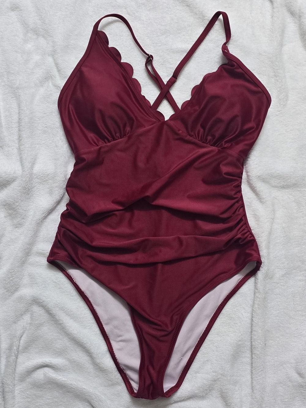 Women’s Scallop One-Piece Swimsuit in Burgundy